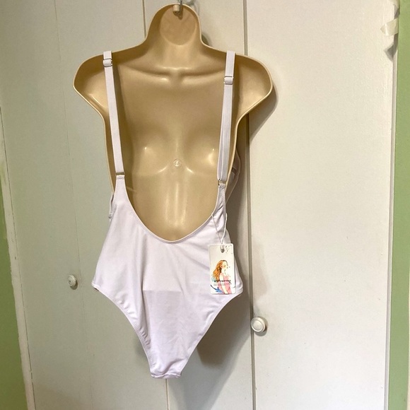 PRETTY GARDEN White One Piece Low Open Back Swimsuit Womens Medium - Picture 8 of 13